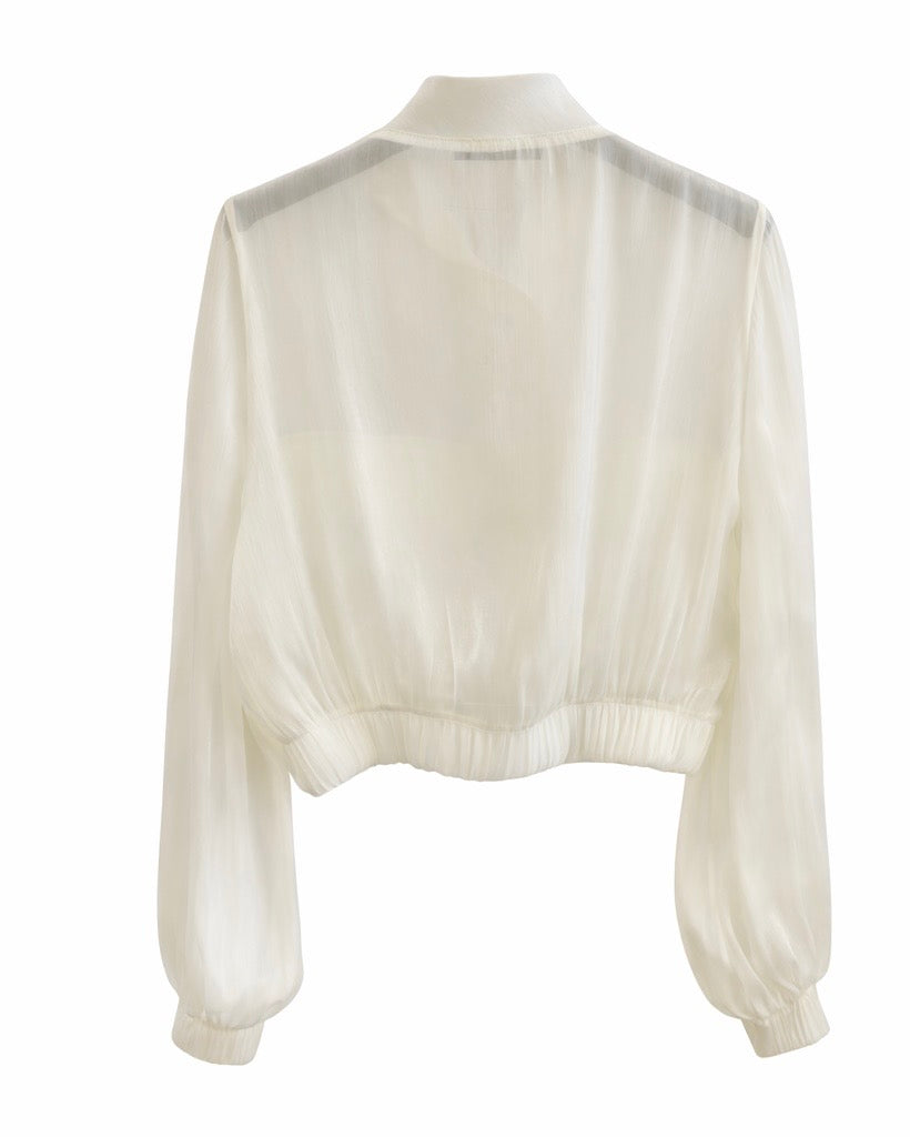 Sheer Ivory Cropped Zip Jacket
