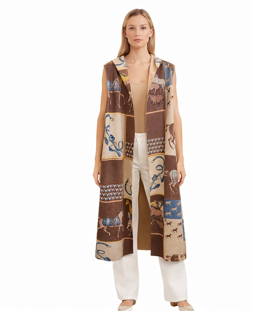 Cavalier Print Sleeveless Coat