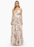 Strapless Floral Ruffle Maxi Dress