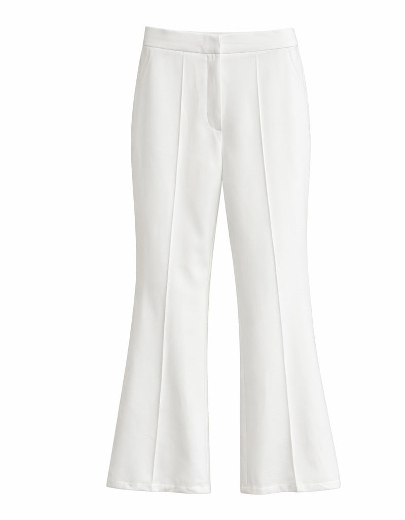 White Embellished Blazer & Flared Pants Suit Set