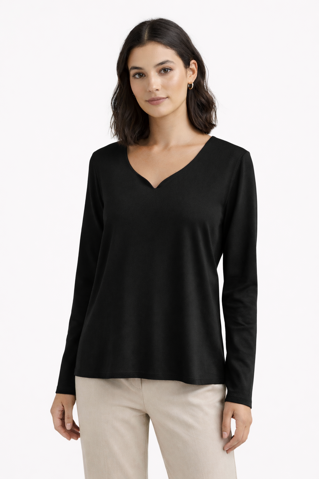 Soft V-neck Long Sleeve Top Black