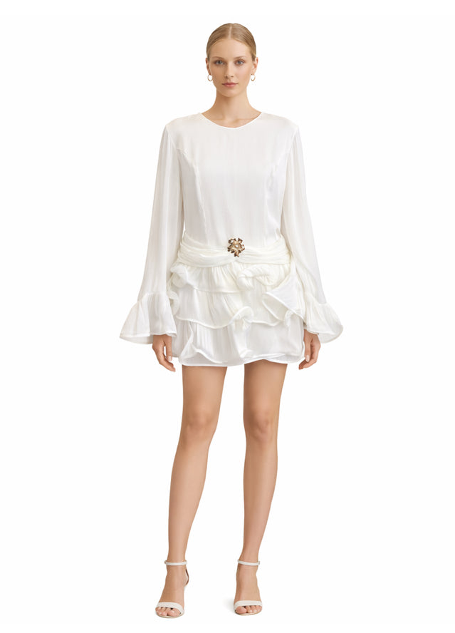 White Satin Ruffle Mini dress