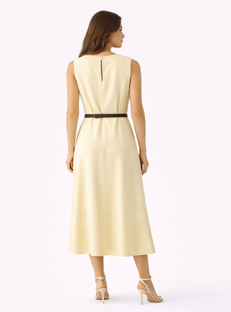 Sophia Classic Belted Dress - yellow , Blush Pink , black