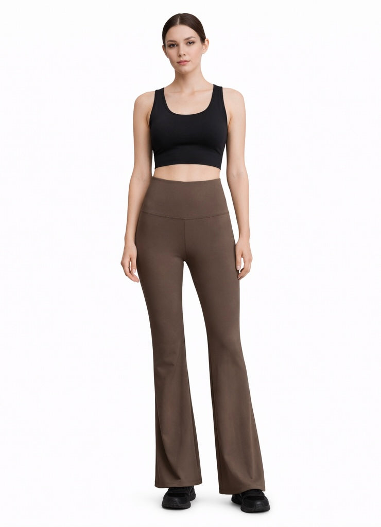 Sculpting High-Waist Flare Pants – Brown