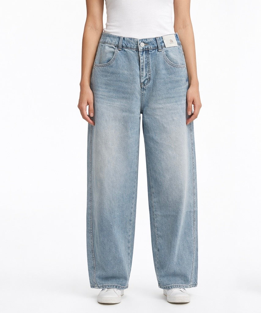 Light Wash Barrel-Leg Denim Jeans
