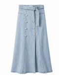 Light Blue Denim A-Line Midi Skirt