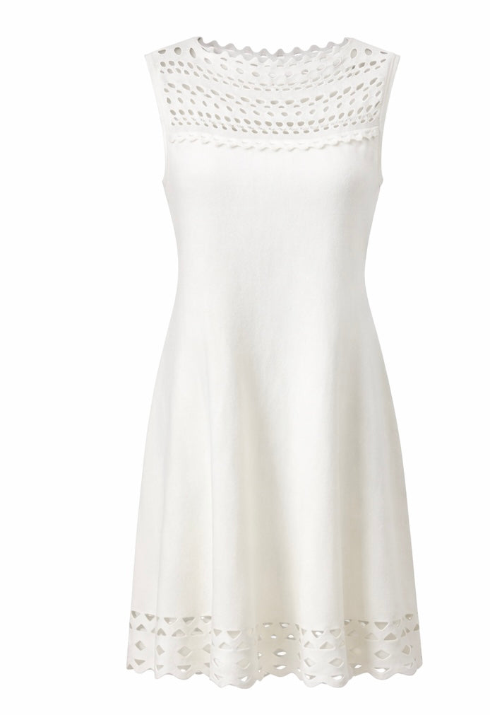 Classic White Crochet Detail Midi Dress