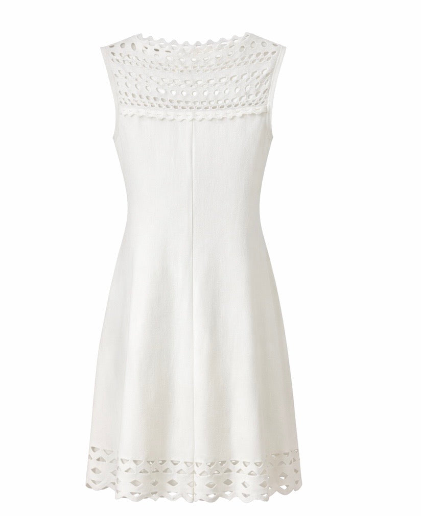 Classic White Crochet Detail Midi Dress