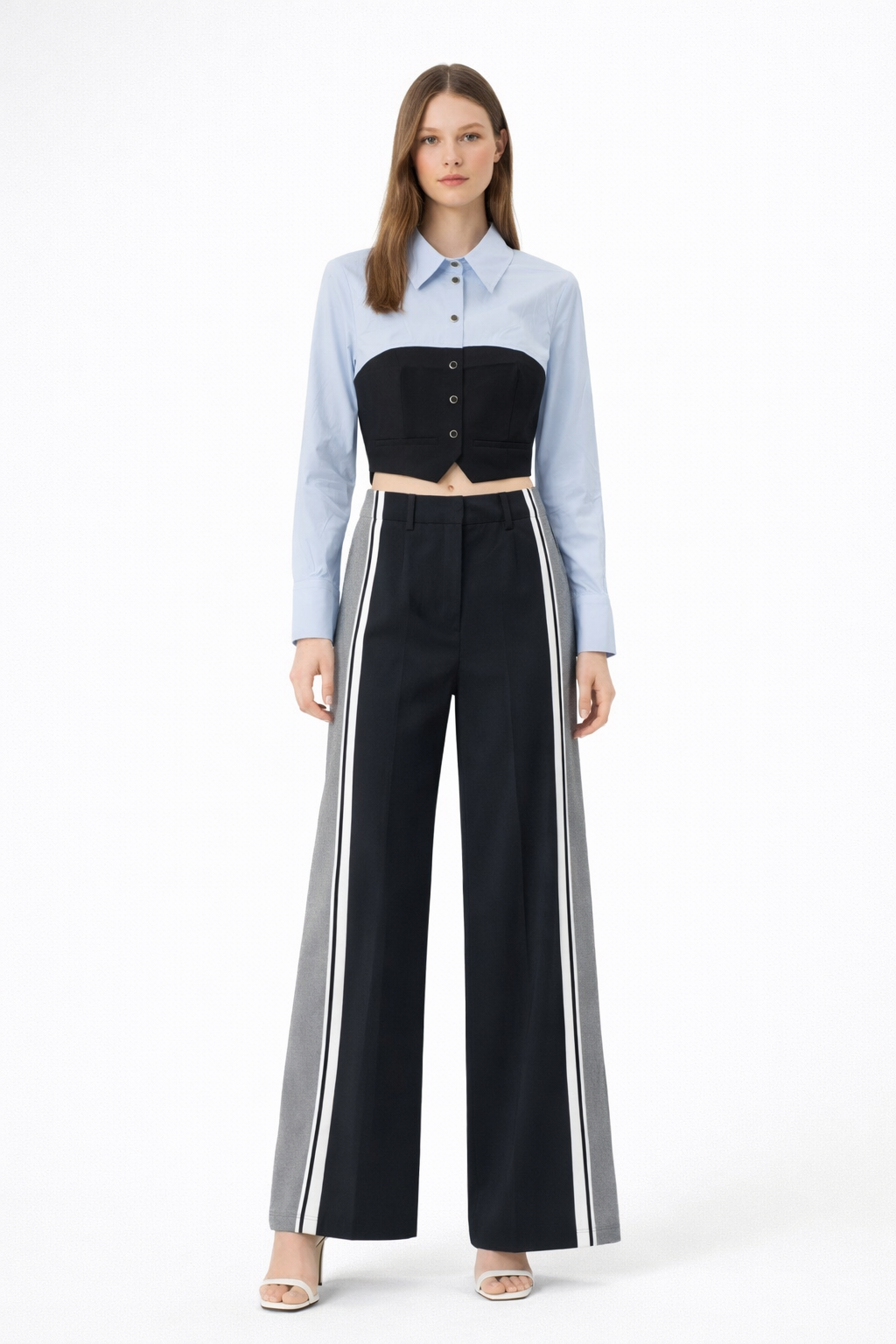 Wide-Leg Contrast Stripe Tailored Pants