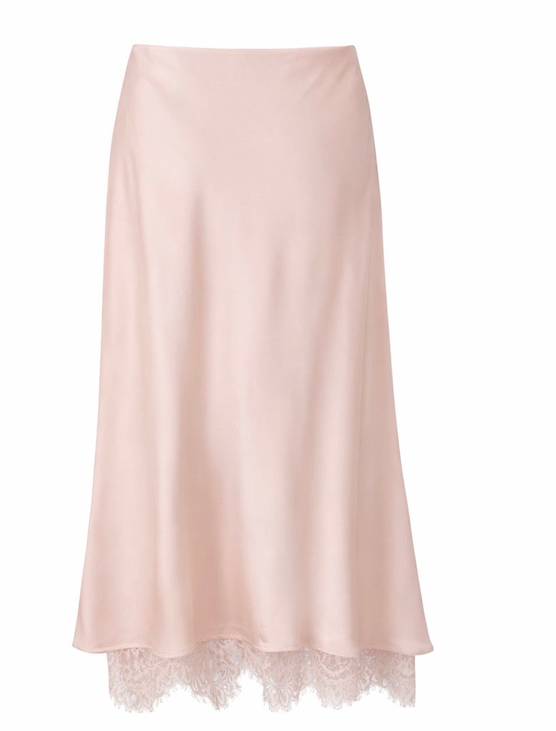 Silk Midi Skirt With Lace