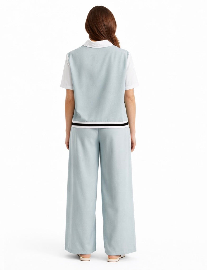 Set Chemise & Pants - Aqua , Black
