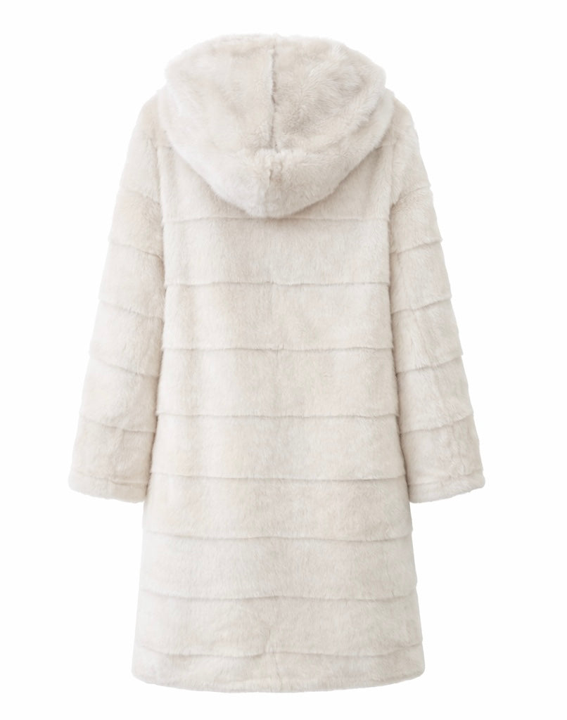 Luxury Long Hooded Faux Fur Coat