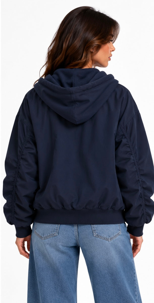 Hooded Utility Bomber Jacket ( Navy , Olive , Black , Brown )