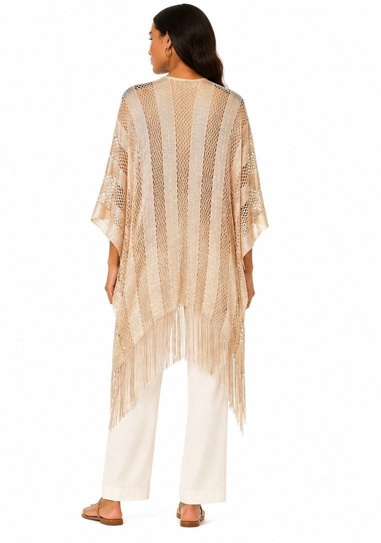 Stripe Fringe Kimono ( Beige  , Black , Blue  )