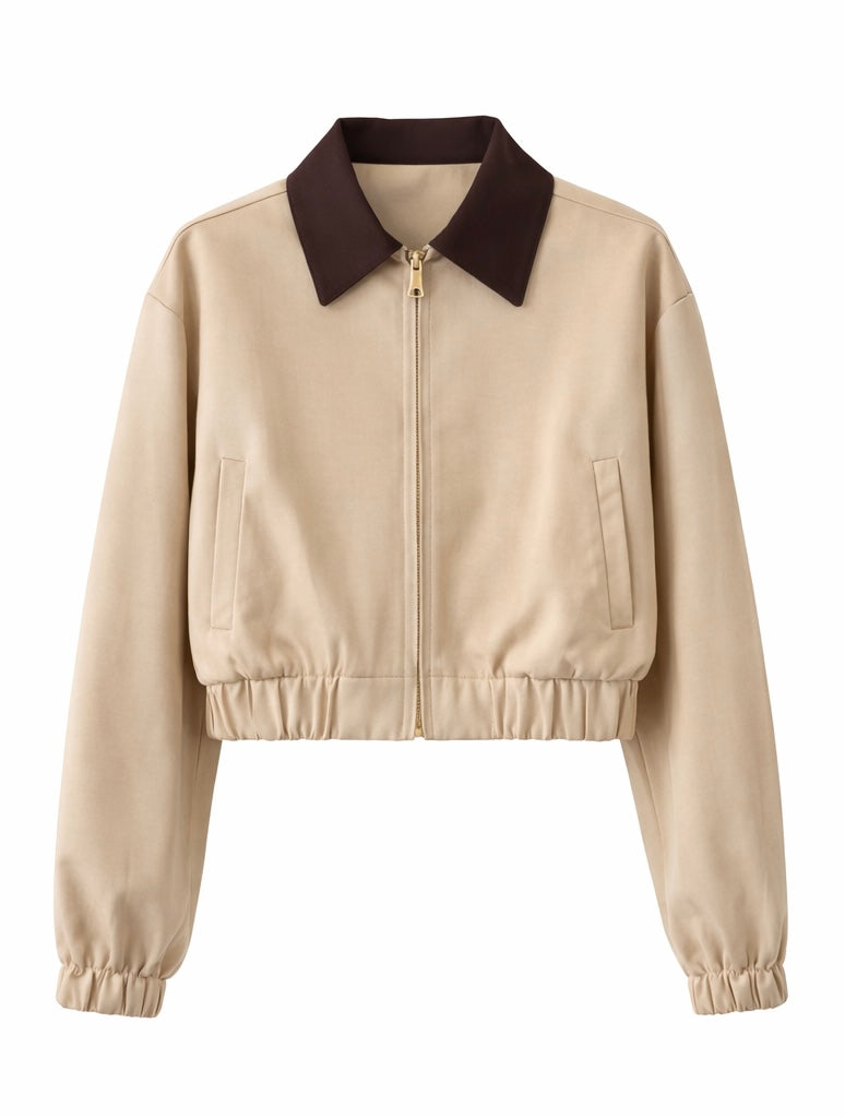 Contrast Collar Cropped Bomber Jacket