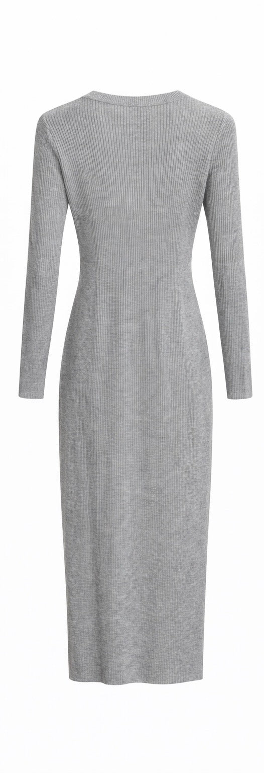 Essential Ribbed Knit Midi Dress – Gray