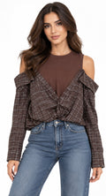 The Plaid Draped Cutout Top
