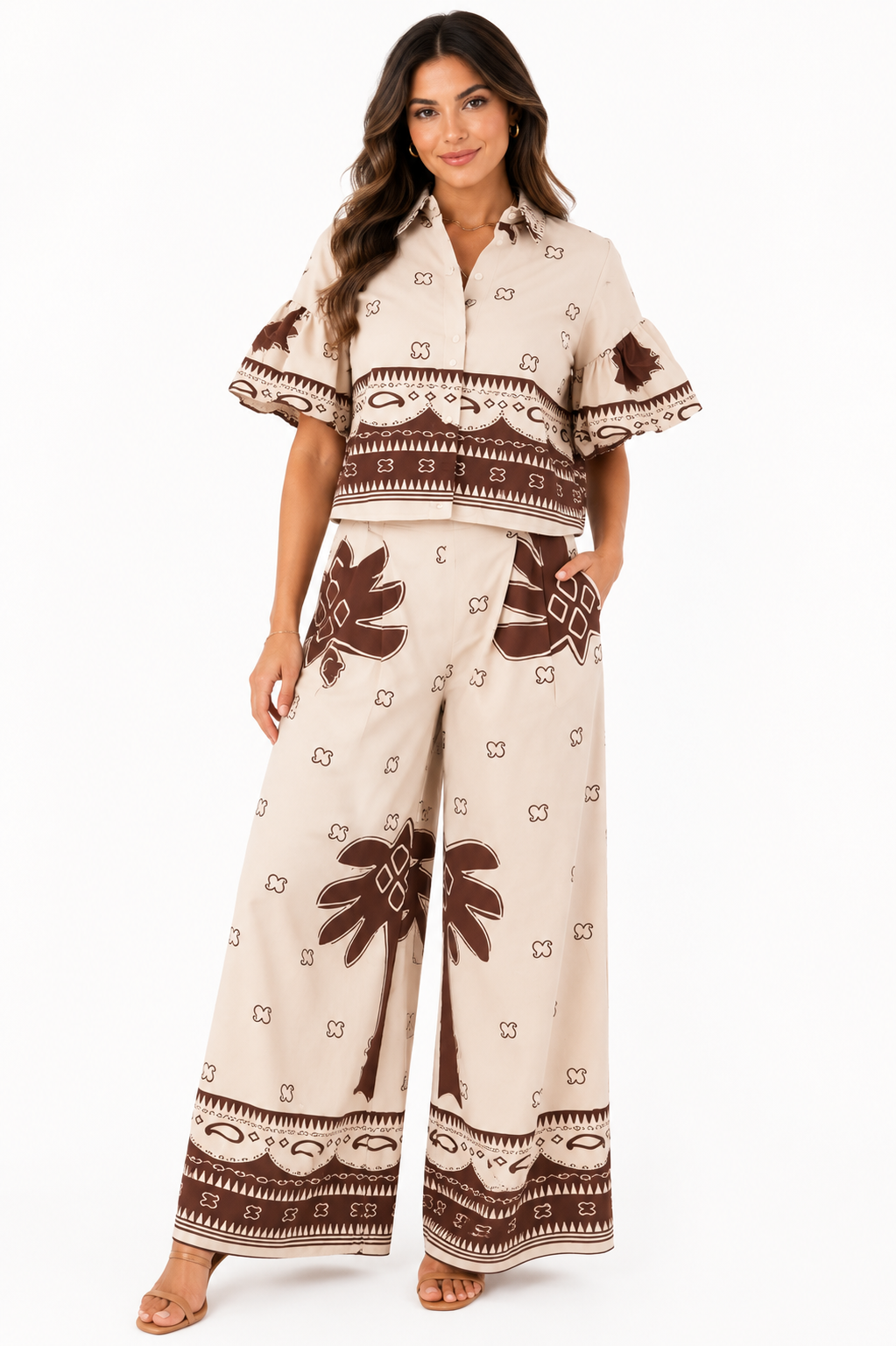 Bohemian Breeze Two-Piece Set ( pistachio , Beige , Brown )