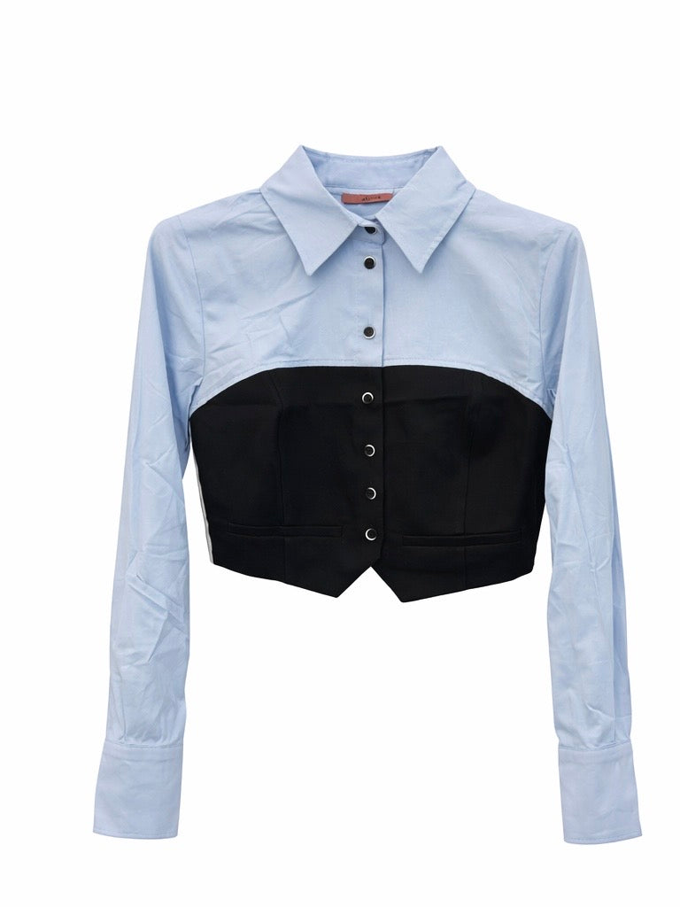 Two-Tone Cropped Corset Shirt