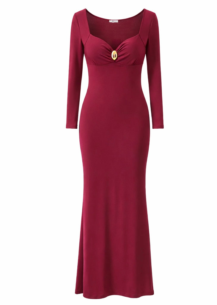 Red Elegant Burgundy Long Sleeve Dress