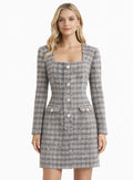 Tailored Tweed Square-Neck Button Dress