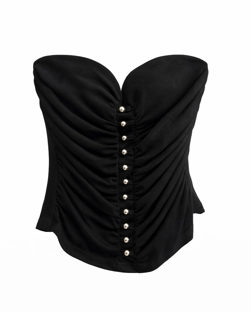 Suede Ruched Strapless Corset Top
