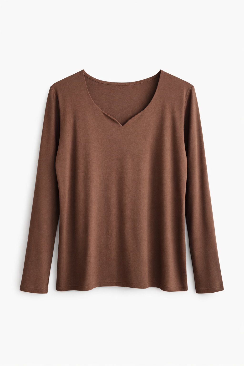 Soft V-neck Long Sleeve Top Brown