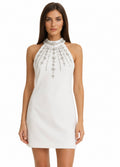 Crystal Embellished Halter White Mini Dress