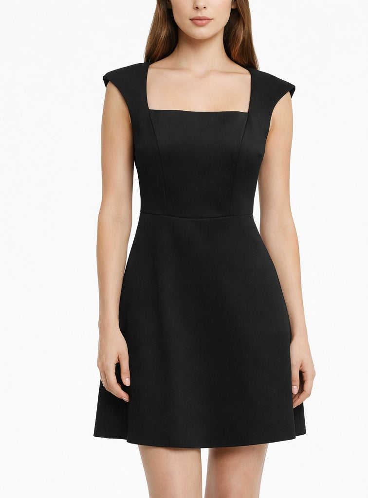 Structured Square Neck Mini Dress - Black , Pink