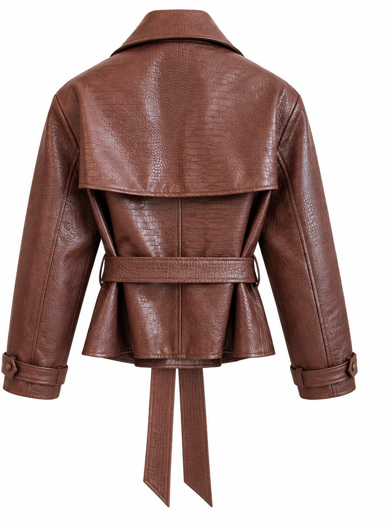 Croc-Embossed Belted Leather Jacket