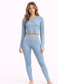 Slim-Fit Long Sleeve Top with Full-Length Leggings Sky Blue
