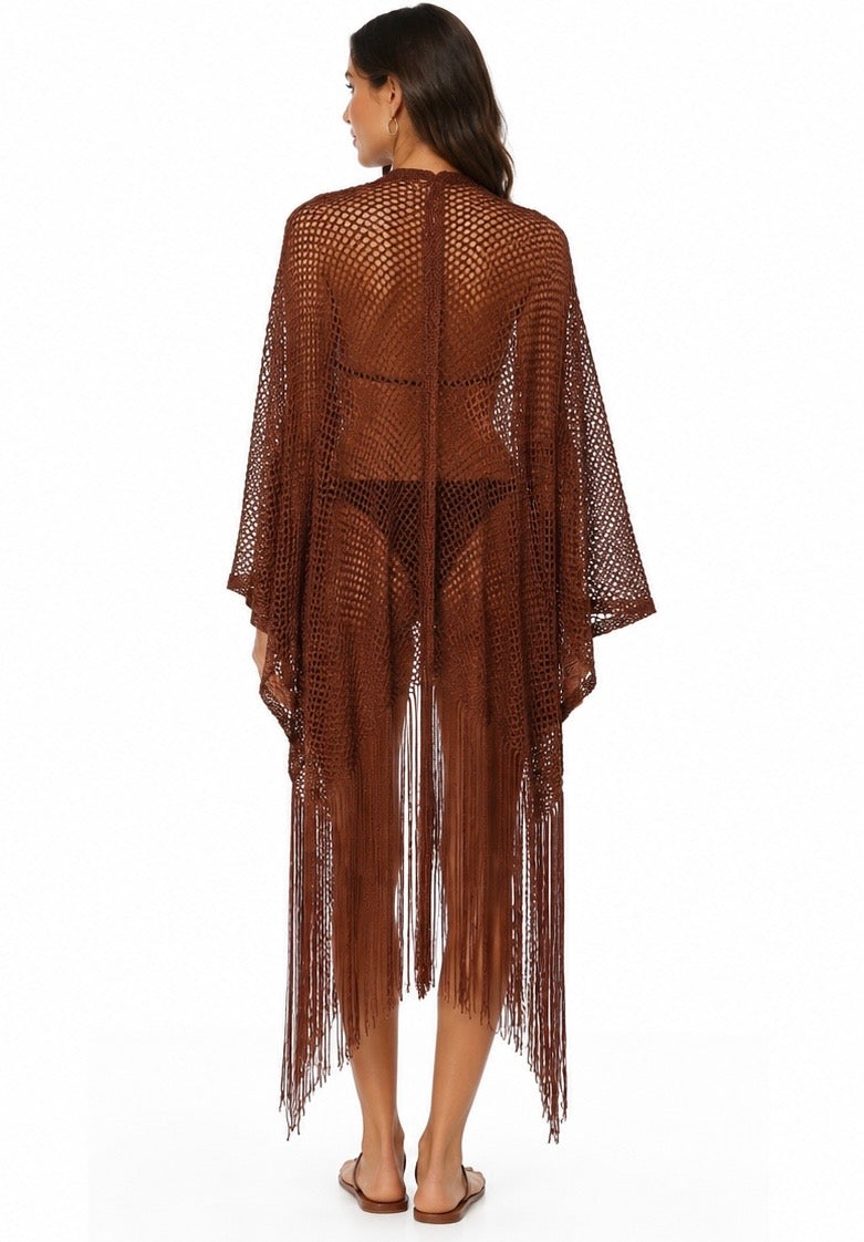 Shimmer Fringe Kimono ( Pink gold , Brown , Gold , Silver black , Silver , Black )