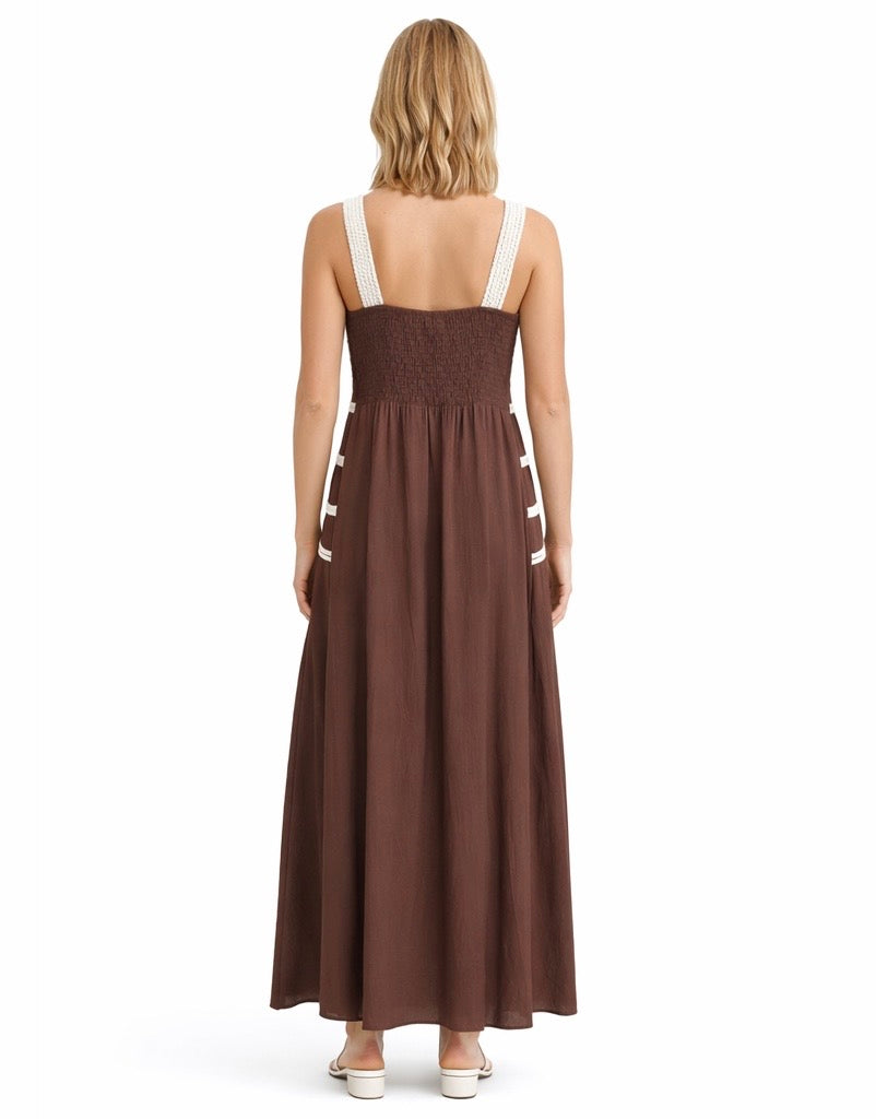 Crochet Detail Maxi Dress - Brown , Olive Green