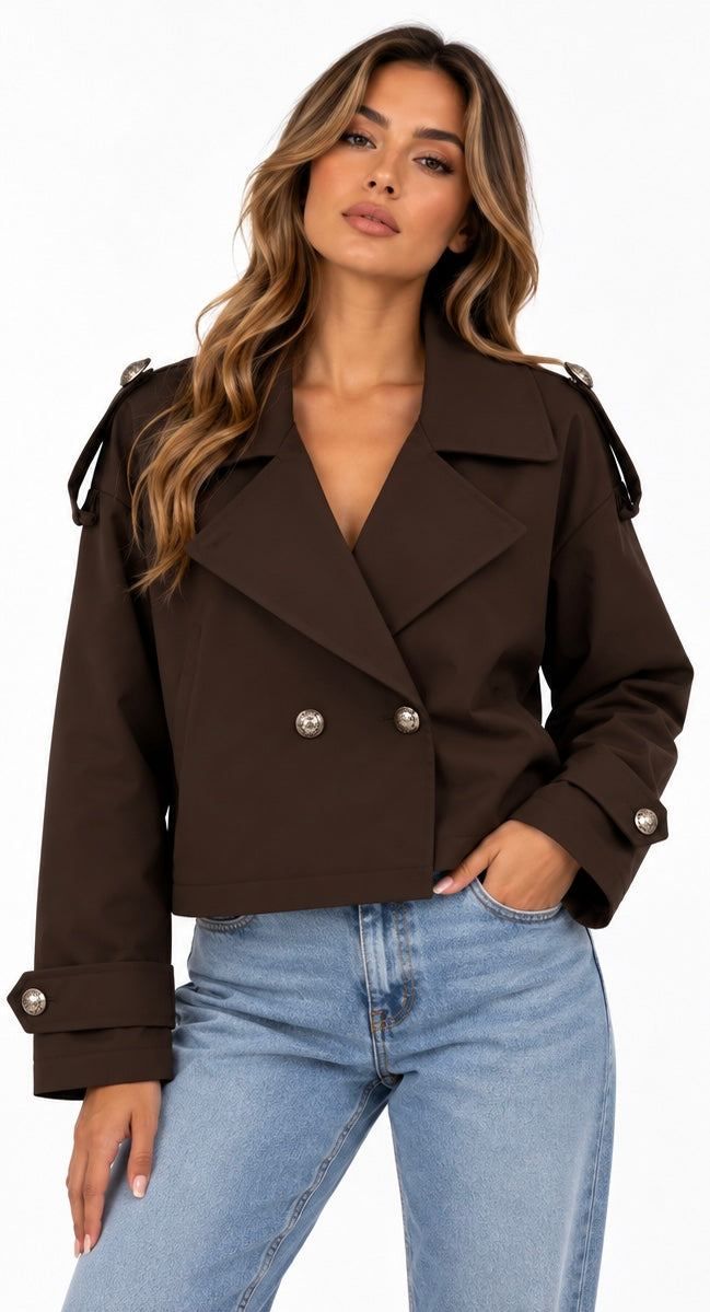 Midnight Cropped Trench Jacket ( Beige , offwhite , black , Brown , Navy )