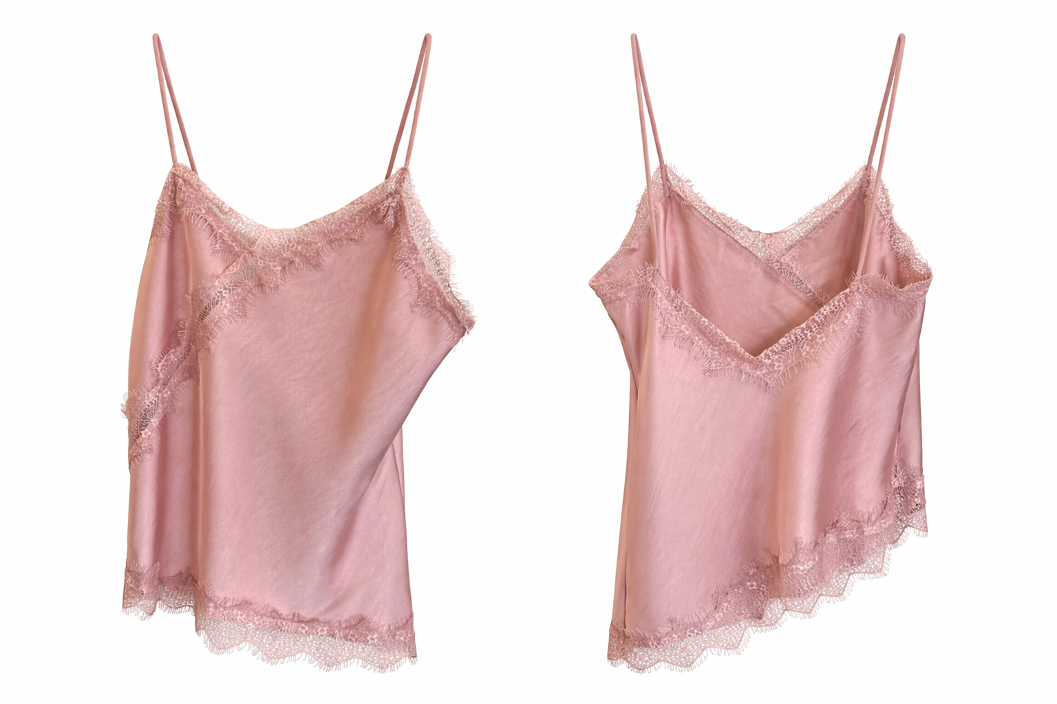 Silk-Style Lace Camisole Top - White , Blush Pink