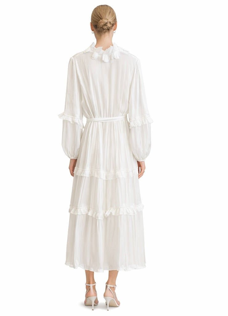 Dress Long Satin , Bronze & White