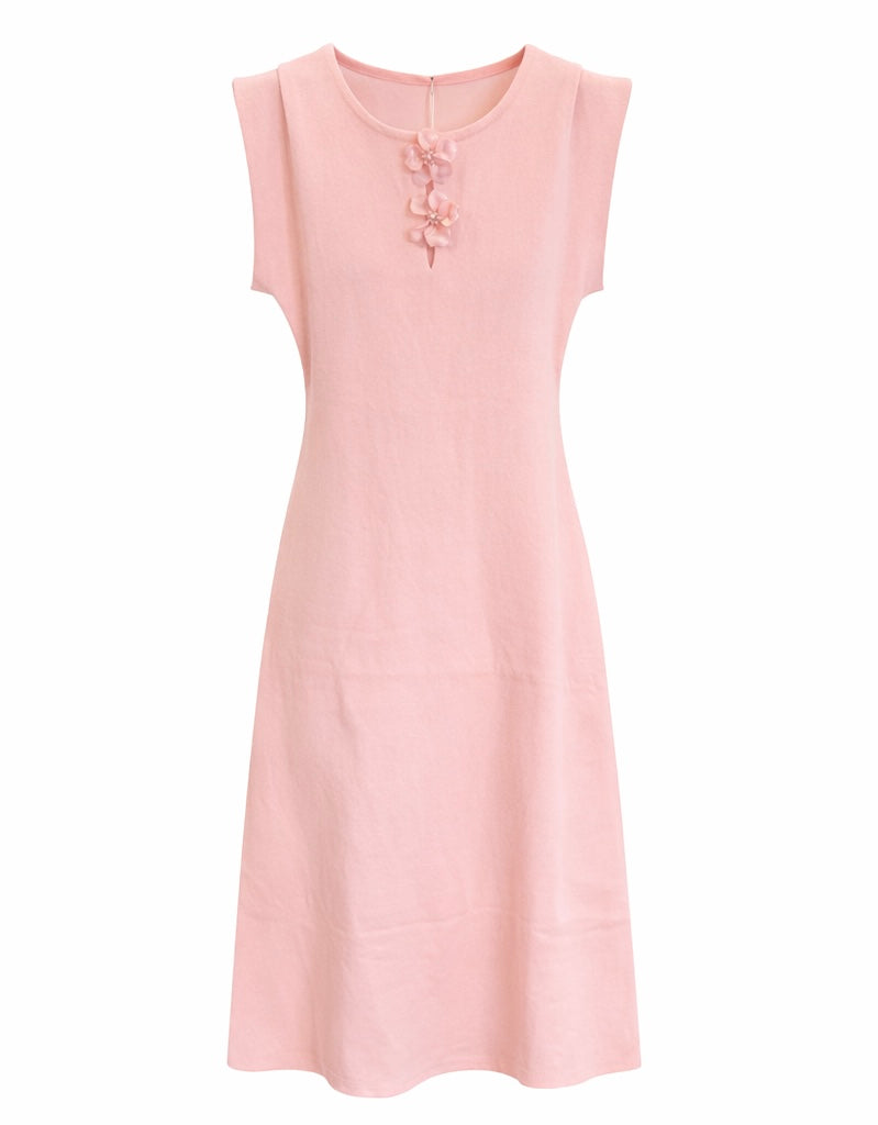 Dress with 3D Flower Detail - Blush Pink , Black