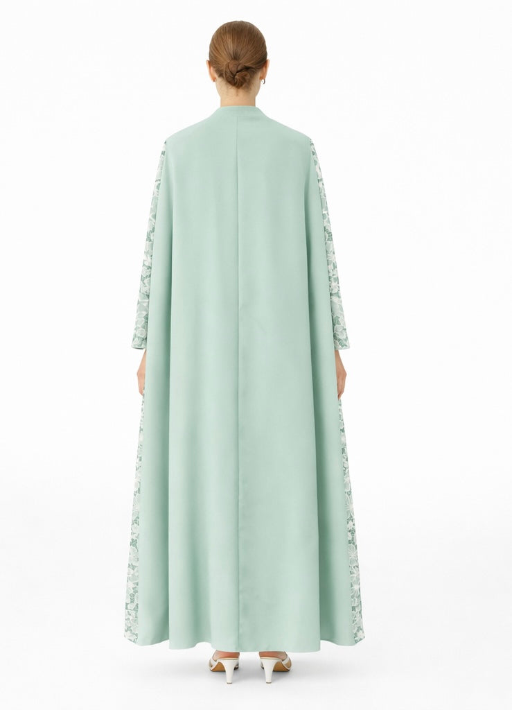 Mint Green Floral Lace Panel Kimono Cape