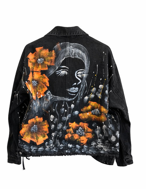 Abstract Poppy Art Denim Jacket