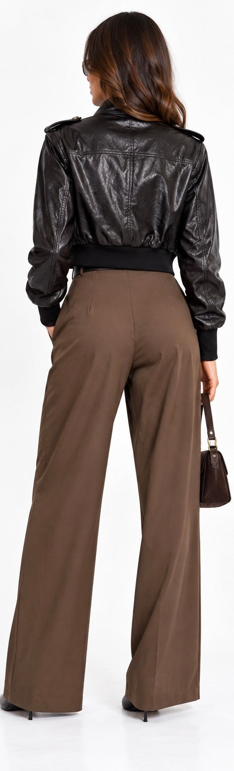 Napoleon Cropped Leather Bomber Jacket