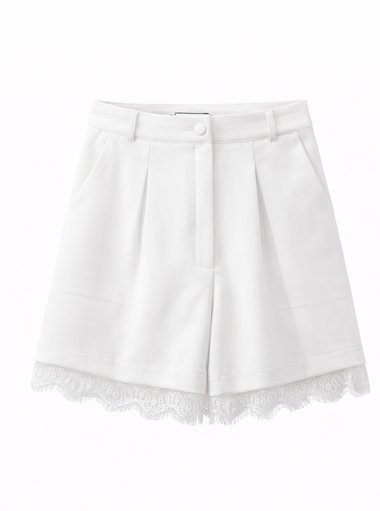 Chic White Lace Detail Shorts - Pink , White