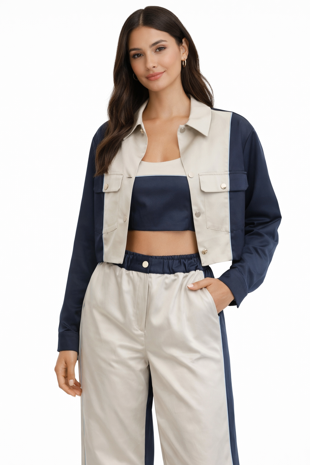 Bomber Beige Navy Blue