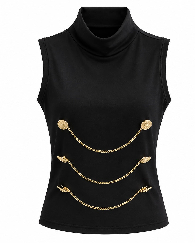 Chain Detail High-Neck Top