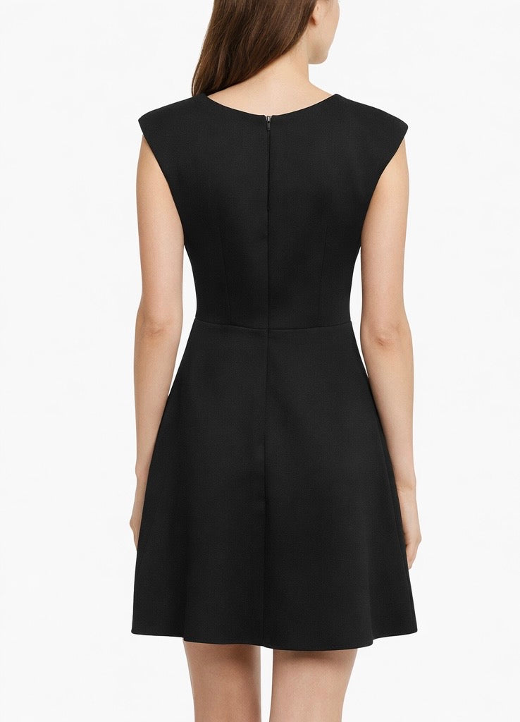 Structured Square Neck Mini Dress - Black , Pink