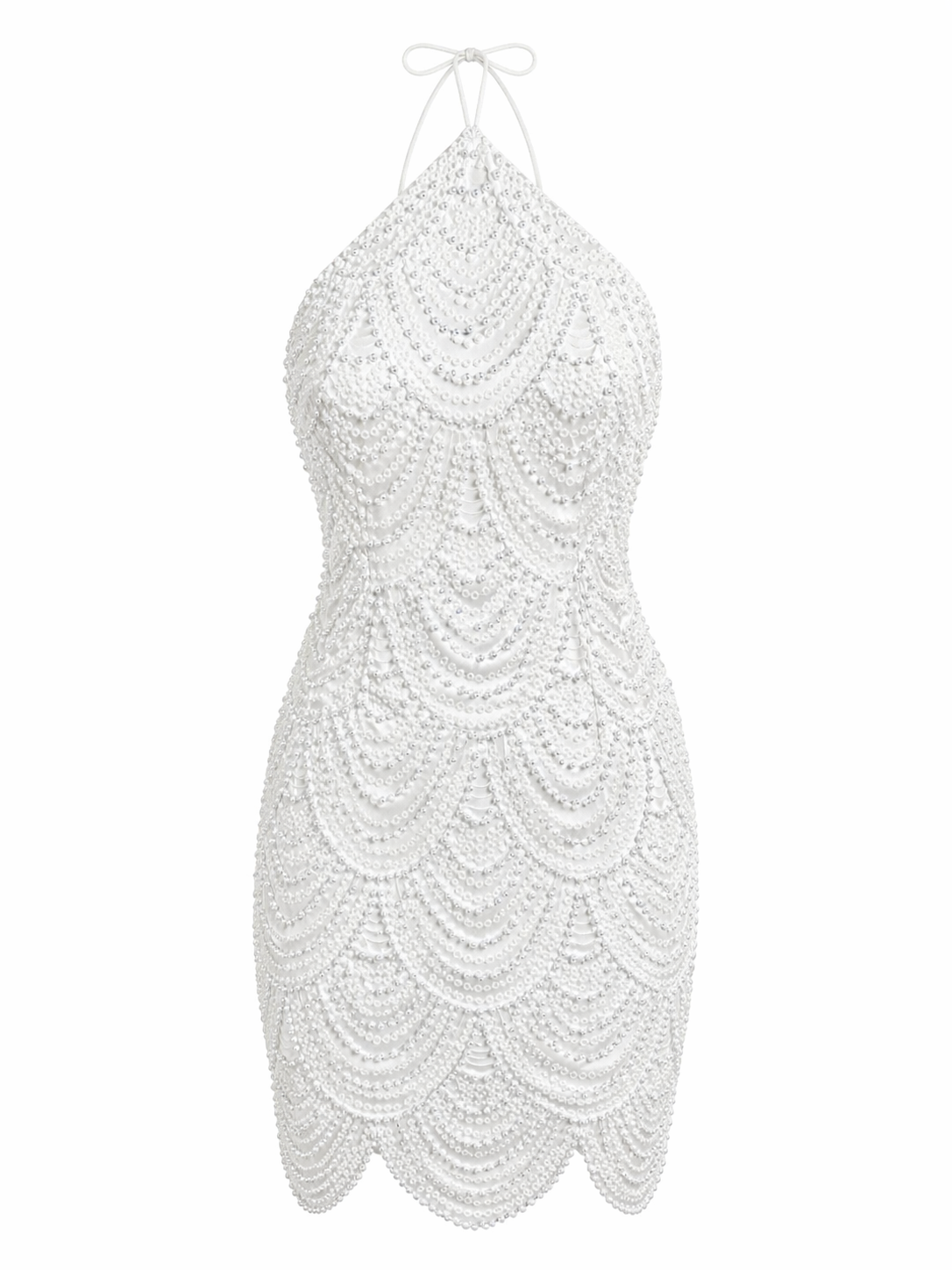 White Beaded Halter Mini Dress