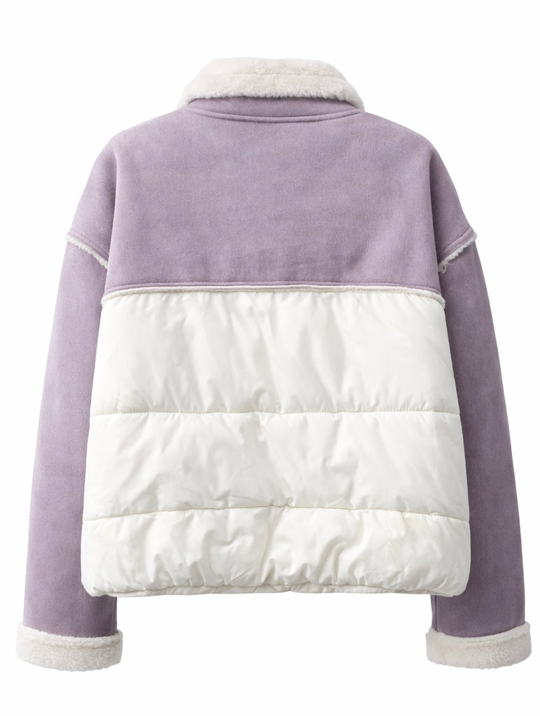 Lavender Colorblock Sherpa-Lined Jacket