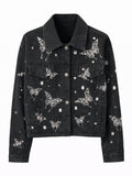 Embroidered sequins butterfly Dark Grey Jeans Jacket