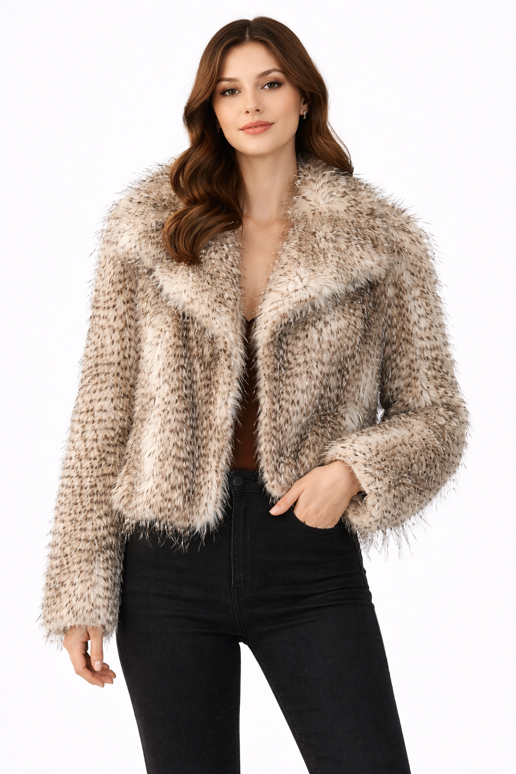 Feathered Faux Fur Statement Jacket