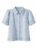 Chic  Floral Embroidered Shirt - Light Blue , White , Black