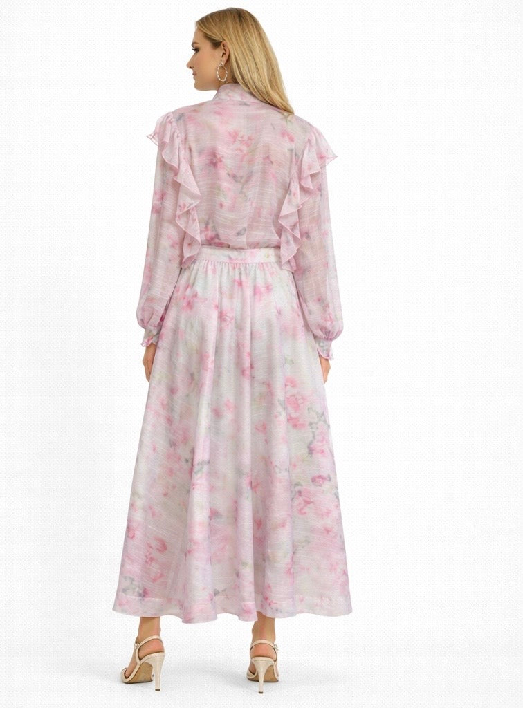 Floral Print Light Pink Silk linen Set